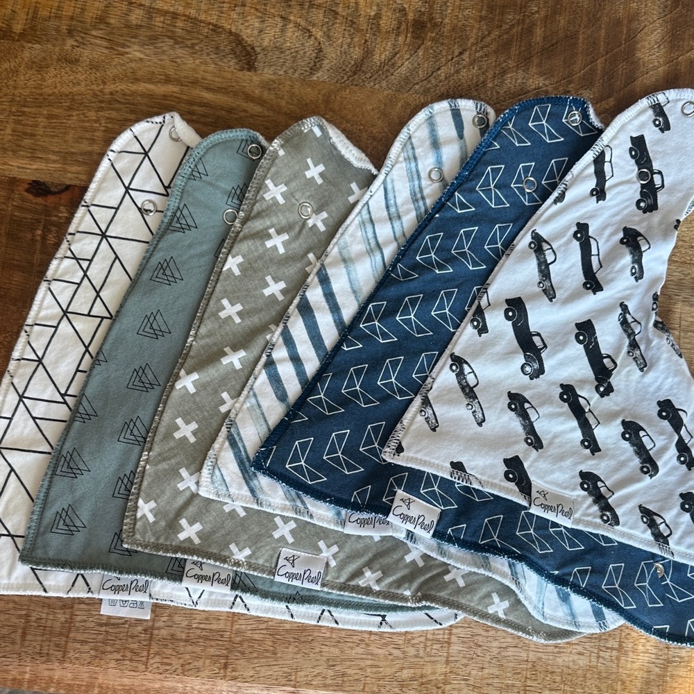 Copper Pearl Baby Bandana Bibs Set - Blue, Gray, White